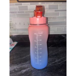 2L large motivational pink/blue water bottle with time marker and straw